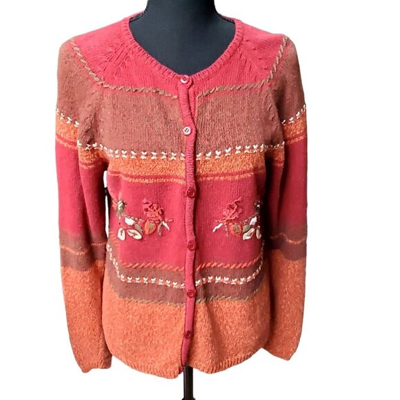 ERIKA & CO Multicolored Embroidered Floral Design Cardigan Sweater Size PM - Picture 1 of 6